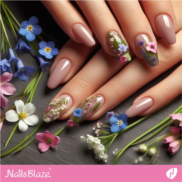 Nails with Wildflower Plant Species | Love the Forest Nails - NB2861